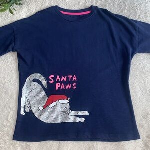 Boden Navy Blue Christmas Cat Top EUC 9/10 Mini Boden